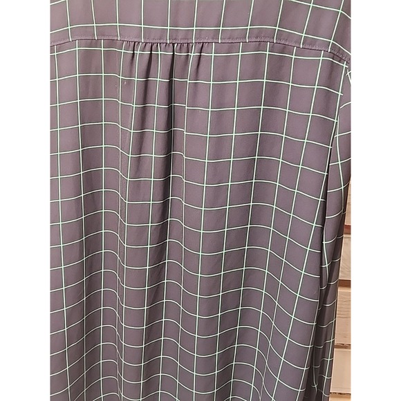 J Crew Shirt Women's L Navy Green Poly Check Long Sleeve Button Up - Picture 5 of 7